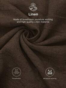 SHEIN LUNE 亚麻面料衬衫领纽扣装饰杏色女士中长连衣裙，适合春夏季外出，复古风格适合工作 - 棕色 - 查看 6