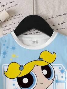 THE POWERPUFF GIRLS X SHEIN 女童圆领短袖休闲百搭T恤 - 白色 - 查看 3