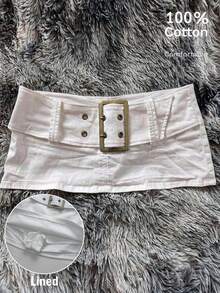 Attitoon Women's Solid Color Casual Versatile Daily Travel Skorts - White - View 1