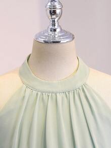Gaun Pendek Anak Perempuan Warna Hijau, Lembut, dan Manis dengan Leher Halter serta Pinggang yang Diikat, Terbuat dari Kain Ringan dan Lembut, Cocok untuk Liburan, Wisuda, Kembali ke Sekolah, Musim Pernikahan, Pesta, dan Acara Formal - Hijau - View 5
