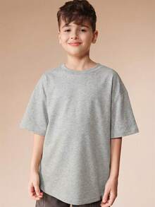 SUMWON Oversized Logo Script Tee Short Sleeve Crew Neck Casual Everyday Basic Comfort Top - Grey - View 2