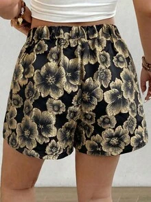 SHEIN Clasi 大尺碼女款紋理面料鈕扣式優雅通勤短褲 - 彩色 - 查看 2