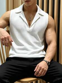 Manfinity Dauomo Tank Top Pria Polos Kasual Gaya Klasik untuk Liburan Musim Panas Warna Putih Gading - Putih - View 4