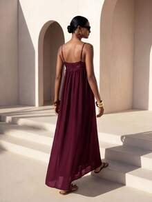 Zivah Women's Lace Patchwork Casual Party Long Cami Dress - Purple - View 2