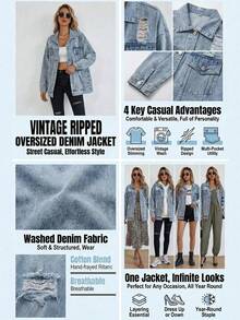 Selenza Button Blue Front Flap Pocket Drop Shoulder Denim Jacket - Light Wash - View 9