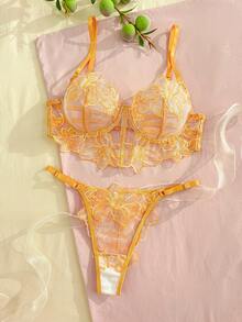Eraneu Women's Nude Sexy Lingerie Set 2pcs - Yellow - View 7