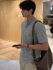 DAZY Men's Short Sleeve T-Shirt With Printed Label, Grey - Grey - View 4