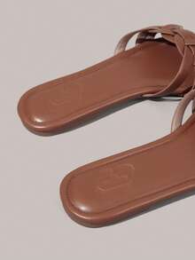 Styleloop Women Shoes Round Toe Flat Bottom Brown Cross Upper Women Flat Sandals Light Comfortable Simple Commute Daily Vacation Travel Women Flat Sandals - Brown - View 6