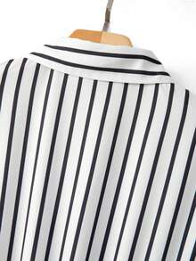 SHEIN Holidaya Women's Striped Fabric Shirt Collar Cap Sleeve Belt Decor Jumpsuit, Commuter Style - Black and White - View 5