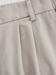 Manfinity CasualCool 男士純色百褶口袋休閒百搭短褲，度假風 - 卡其色 - 查看 5