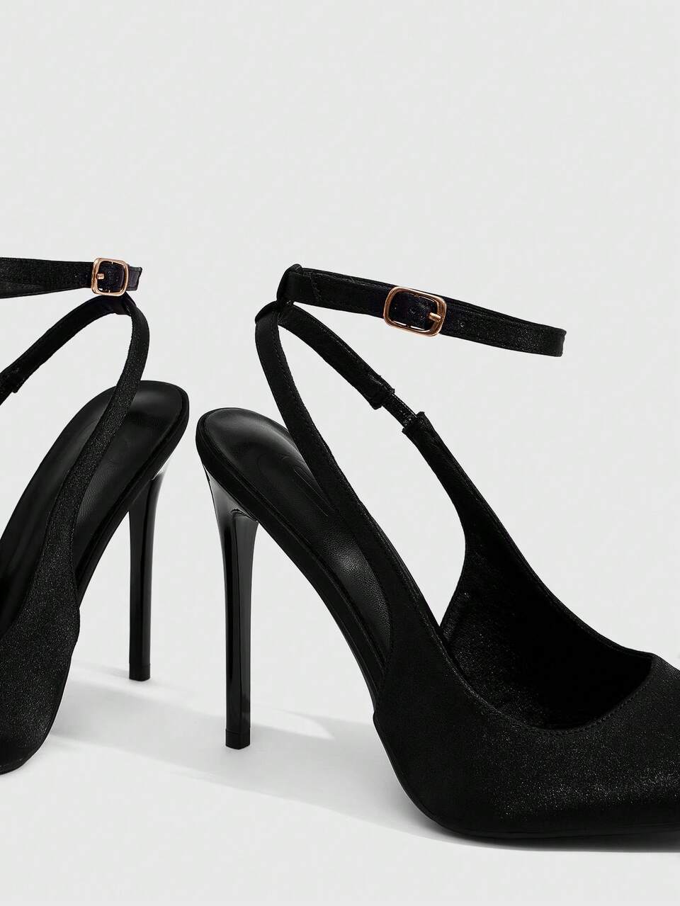 CUCCOO SZL Women Shoes Women's Black Pointed Stiletto Sexy Dinner Party Women's High Heel Shoes Back Ankle Strap Shoes Women's Shoes