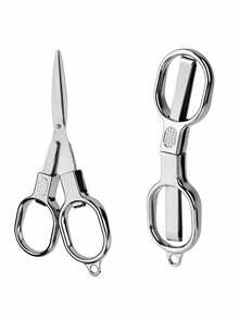 Tijeras plegables de plata retro de doble círculo - Tijeras mini portátiles de plata con diseño compacto, ideales para pesca privada, viajes, uso doméstico, livianas y fáciles de transportar, hoja de plata afilada para un corte preciso, estética de plata vintage y herramientas de utilidad prácticas. - Plateado - Ver 7