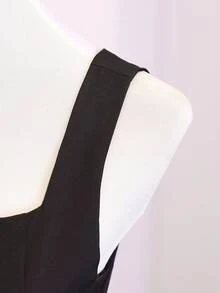 青少年女孩黑色正式禮服，細肩帶大裙擺側設計優雅洋裝，輕盈柔軟面料，適合度假、畢業典禮、開學季、婚禮季、參加各種舞會與正式場合 - 黑色 - 查看 6