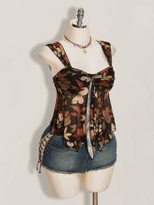 SHEIN ICON 女款度假植物印花不對稱下擺背心上衣 - 彩色 - 查看 6