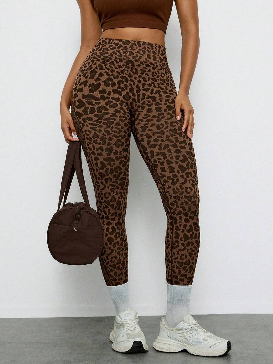 Voyena Colanți sport pentru femei mărimi mari, pantaloni de yoga, pantaloni de yoga cu imprimeu leopard maro cafe, pantaloni fitness - cafea maro - Vizualizare 1