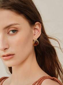 MOTF PREMIUM 18k Resin Niche Personalized Earrings - Gold - Brown - View 9
