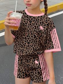 青少年女孩休閒簡約卡通印花短袖圓領T恤，適合夏季 - 彩色 - 查看 3