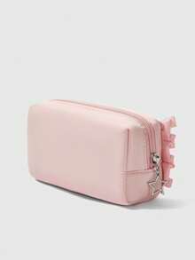 ROMWE Kawaii Cute Pink Embroidered Bow Makeup Bag, Lace-Trimmed Mini Storage Bag - Light powder 1 - View 2