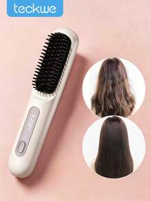 Teckwe Wireless Straightening Comb With LCD Display, Temperature Adjustment, Portable Small Sliding Comb, Female Negative Ion Hair Straightener Brush, Barbecue, Ceramic Coating, Equipped With A Tandem Dual-Cell Battery,2000mAh + 2000mAh - Multicolor - View 1