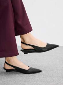 CUCCOO BIZCHIC Women Shoes Spring Summer Pointed Low Heel Comfortable Back Empty Buckle Women's Flat Shoes Solid Color Commuter Daily Versatile Dating Party - Black a - View 1
