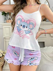 SHEIN 女款 2 件組卡通可愛愛心考拉 Ins 風睡衣套裝 - 彩色 - 查看 6