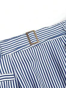 GlowEve CURVE Women's Fashion Elegant A-Line Striped Skirt With Elastic Waistband, Invisible Zipper And Metal Button, Suitable For Daily, Commuting And Business Wear - Blue - View 4