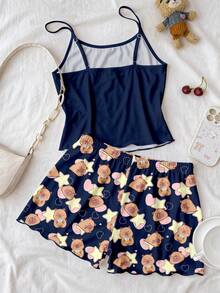 Lindo Capibara, Conjunto de Pijama de Dos Piezas con Camisola y Pantalones Cortos Casual para Adolescentes - Multicolor - Ver 2