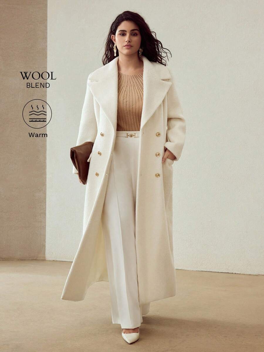 MOTF PREMIUM Mantel panjang campuran wol ukuran besar elegan untuk musim gugur/musim dingin.