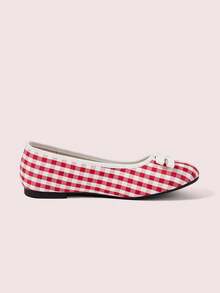 CUCCOO DOLLMOD Zapatos de mujer, a cuadros rojos y blancos, con lazo, dulces, de moda, retro, de vamp bajo, de temperamento femenino suave, finos y versátiles, zapatos Mary Jane, para citas, simples, elegantes, lindos, casuales, bailarinas diarias - Rojo - Ver 5