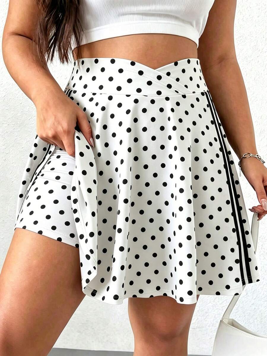 EMERY ROSE Plus Size Women's Polka Dot Fashionable Versatile Vacation Date Shorts, Dating, Commuting, Party, Au - Multicolor - View 1