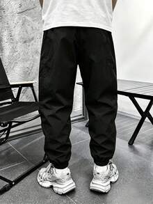 Gym Rark 男款十字星月亮印花抽繩腰休閒口袋運動長褲 - 黑色 - 查看 2