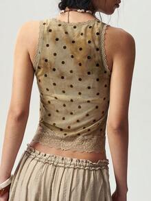 Bohemela Spring Summer Vacation Knit Mesh Contrast Lace Women's Tank Top - Green - View 7