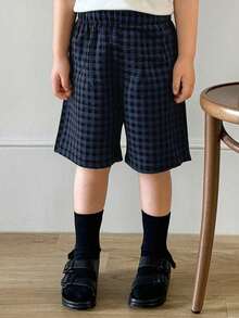 DAZY Short ample à carreaux pour jeune garçon, pièce unique, tenue d'intérieur - Bleu marine - Voir 5