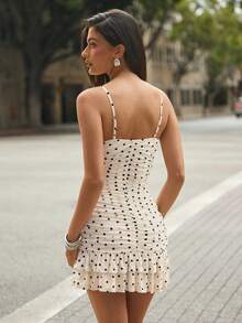 L'Amorae Mesh White & Black Polka Dot Ruched Mini Dress, Summer, Birthday, Graduation, Prom, Going Out, Elegant, Party, Y2K, New Year - Black and White - View 2