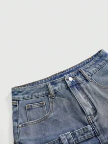 ROMWE Y2K辣妹不對稱解構毛邊性感女款牛仔裙 - 淺色水洗藍 - 查看 3