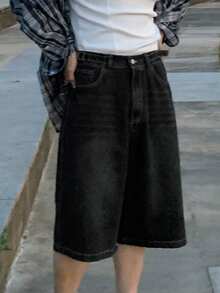 DAZY Washed Black Adjustable Waist Design Men's Denim Shorts Summer - Black - View 7