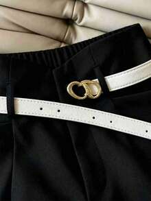 Franclia Pantalones cortos de mujer de unicolor y cintura elástica, adecuados para el transporte en verano - Negro - Ver 3