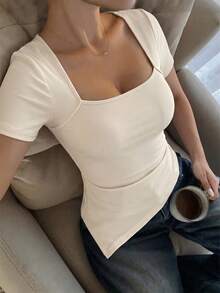 Weeklong Women's Elegant Casual Vacation Top With Ruffled Split Sleeves, Fitted Waist, And Cropped Design For Spring And Summer. Club Formal White - Apricot - View 1