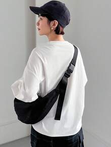 FRIFUL 纯色女式侧开衩落肩T恤，秋季服装长袖女式上衣 - 白色 - 查看 2