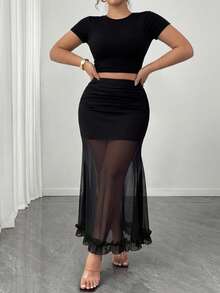 Elenzga Plus Size Women's Fashion Elegant Sexy Mermaid Skirt Suitable For Spring And Summer - Black - View 3