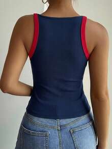 DAZY Top deportivo básico de mujer con bloques de color - Azul Marino - Ver 2