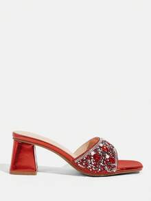 CUCCOO TILAWA Sandalias de tacón alto para mujer con cristales de vidrio y pedrería, adecuadas para actividades al aire libre y fiestas, zapatos de primavera y verano, tacones para baile de primavera y Pascua - Rojo - Ver 2
