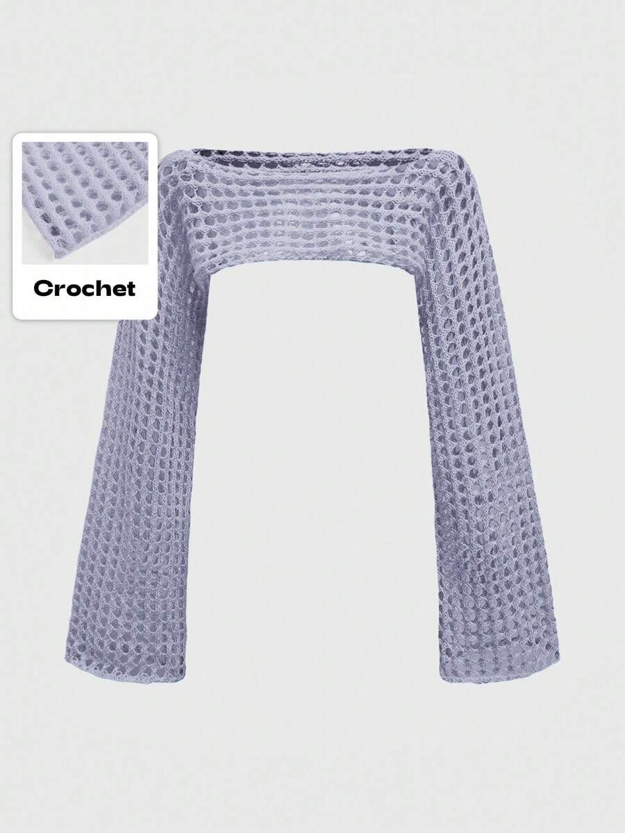 ROMWE Grunge Punk Women's Solid Color Hollow Out Casual Versatile Daily Knit Top - Mauve Purple - View 1
