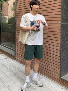DAZY 男士休闲绿色抽绳腰短裤，夏季日常穿着 - 綠色 - 查看 3