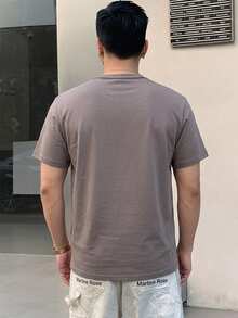 DAZY 男士對比色修身短袖T恤，深灰色夏季款 - 灰色 - 查看 2