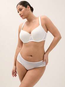 LUVLETTE Plus Dream Curve Air Full Coverage Minimizer Seamless No Show Breathable Mesh Ultra-Light Summer Sandwich Stripe White Support Bra - White - View 11