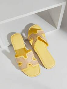 SHUZIA Sandal đế bằng bằng sợi raffia khoét hở, thời trang, đa năng dành cho nữ. - Màu vàng - Xem 7