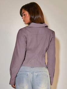 COSMINA Denim 女款休閒收腰牛仔上衣 - 紅色 - 查看 2