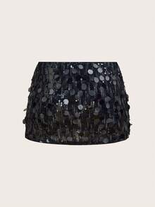 SHEIN ICON Black Low Rise Sequin Decor Bodycon Mini Skirt Night Autumn - Grey - View 2