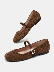 Bholvia Women's Fashion Square Toe Leopard Print Slip-On Flats, Versatile Office/Casual Wear, Outdoor Activities, High-Quality Aesthetic, Mary Jane Shoes, Ballet Flats, Suitable For Party, Wedding, All Seasons - Leopard - View 8
